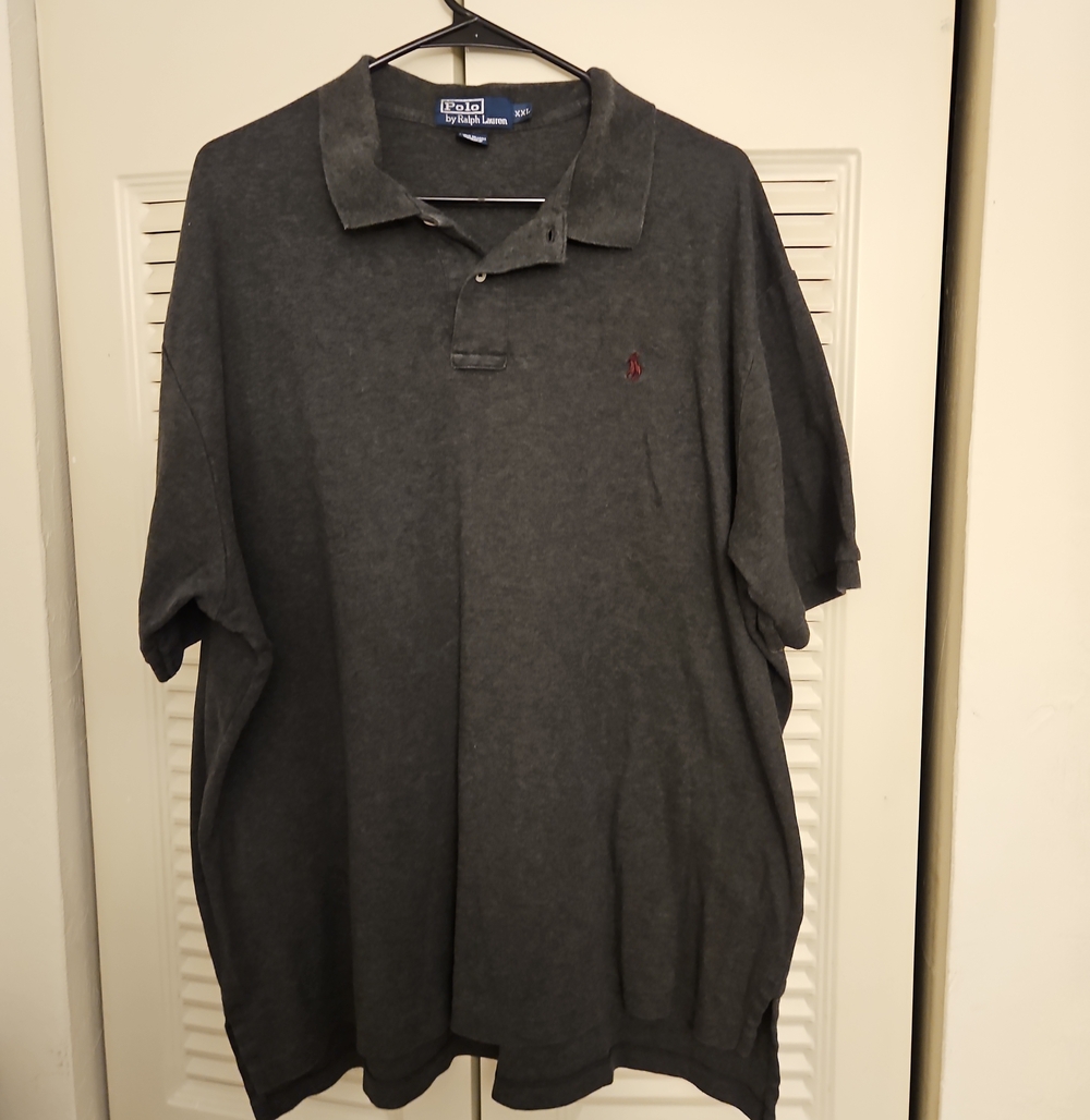 Polo by Ralph Lauren Men’s Dark Charcoal Gray Polo with Maroon Pony